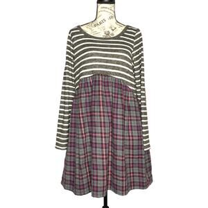 Andrée by Unit MEDIUM Striped Plaid Pocket Elbow Patch Pocketed Swing Dress
